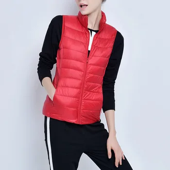 

Duck Down Sleeveless Women's Vest Parka Portable Warm Quilted Stand Collar Women Waistcoat 2019 Autumn Winter Windproof Vests