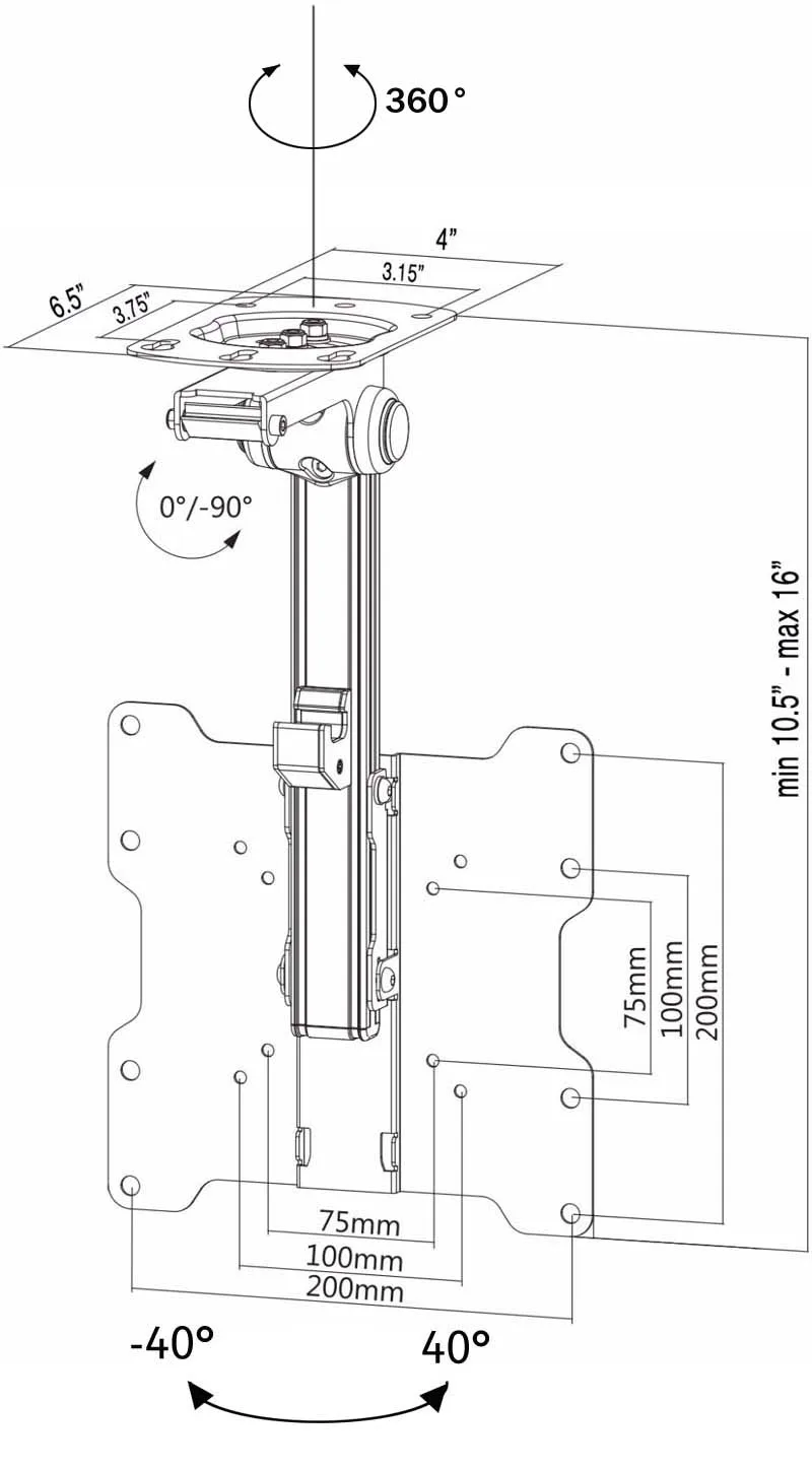 D-MOUNT CB-1 17-3" складной 17-37" светодиодный ЖК-экран Потолочный держатель для монитора ТВ автомобильный держатель Вешалка настенная стойка крепление для шкафа