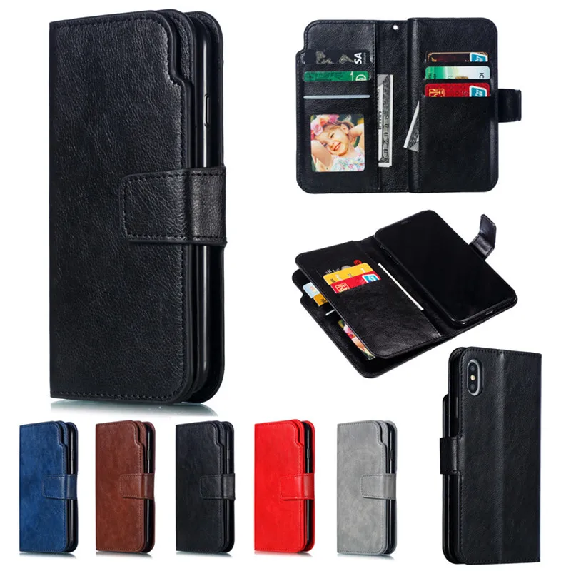 Кожаный бумажник чехол для iPhone X XS XR MAX 6 6S 7 8 plus телефон панель кронштейн double deck кармашек для банковских карт из искусственной кожи+ чехол из ТПУ - Цвет: black
