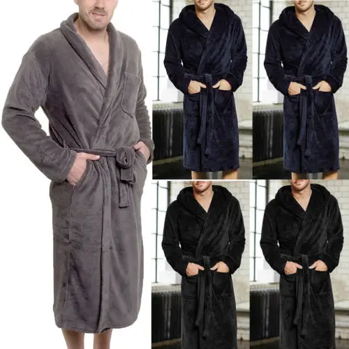 HIRIGIN мужские зимние теплые халаты толстые удлиненные плюшевые шаль халат кимоно Домашняя одежда с длинными рукавами пеньюар мужской Халат