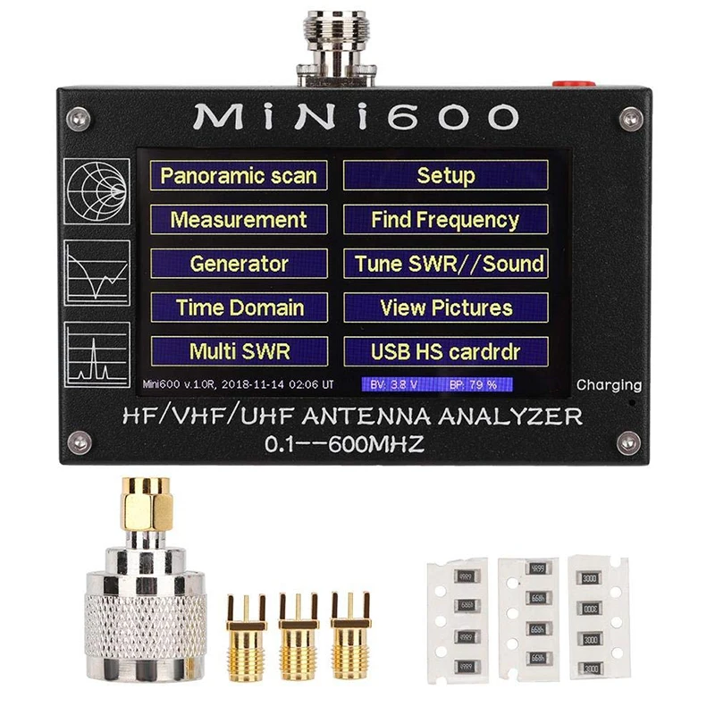 Lusya 4.3 inch LCD Mini600 HF VHF UHF Antenna Analyzer 0.1-600MHz SWR Meter 1.0-1999 5V1.5A For Radio C6-007 (9)