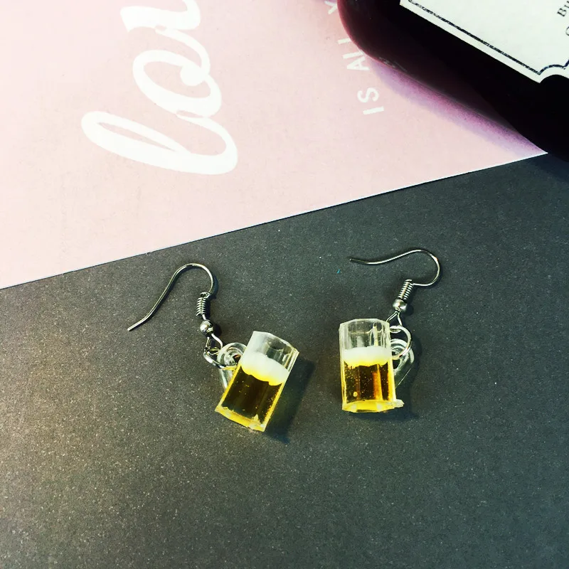 

1 pair Interesting Simulated Beer Cup Drop Earrings Resin Women's Funny Jewelry Crazy Beer Cup Earrings Crafts as gift