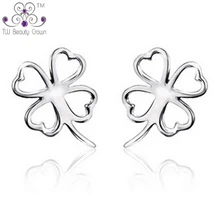 Партия из настоящего стерлингового серебра 925 пробы, элегантные милые серьги-гвоздики с 4 листьями клевера для женщин и девушек, ювелирные изделия для свадебной вечеринки