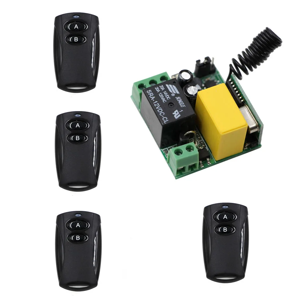 

Relay 10A AC220V 1CH Wireless RF Remote Control Switch 4pcs Transmitter+ Receiver For Access/Door Control System