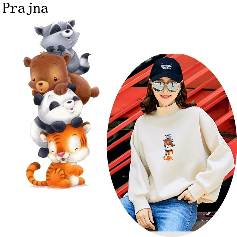 

Prajna Brown Bear Panda Tiger Transfer Cartoon Animal Stacked Arhat Printed Appliques For Decor Washable Wholesale New Arrivals