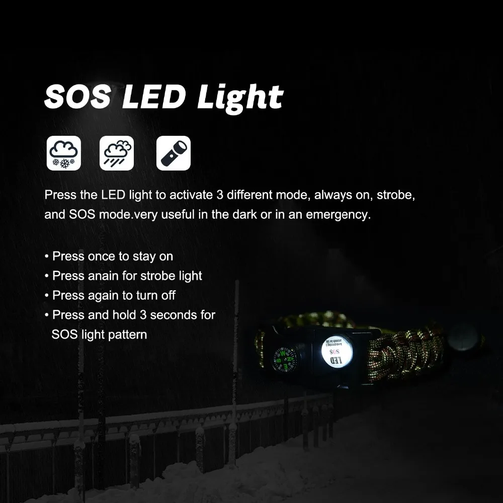 Bracelet Men LED Light Multifunctional Paracord Survival Bracelet Outdoor Camping Rescue Rope Bracelet For Women (4)