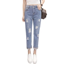 OllyMurs весна лето женские джинсовые брюки длиной до щиколотки с высокой талией рваные джинсы повседневные женские джинсы в клетку брюки плюс размер