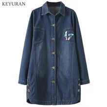 5xl, большие размеры, с принтом, джинсовые длинные пальто для женщин, осень, женская мода, новые куртки, Женская Джинсовая Верхняя одежда с длинным рукавом