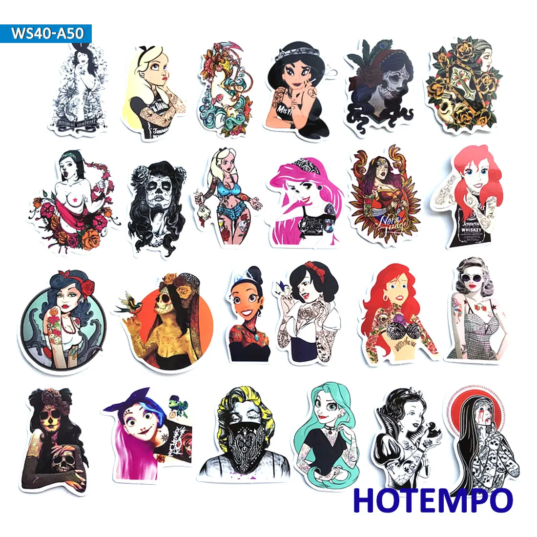 50pcs Sexy Beauty Tattoo Bad Princess Girls Stickers for Mobile Phone Laptop Luggage Guitar Case Skateboard Bike Decal Stickers 50pcs Sexy Beauty Tattoo Bad Princess Girls Stickers for Mobile Phone Laptop Luggage Guitar Case Skateboard Bike Decal Stickers