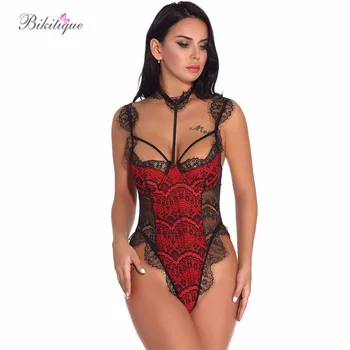 

Bikitique Women Sexy Underwear Backless Halter Lace Bodysuit Transparent Female Hot Erotic Teddies Women Lace Sexy Lingerie