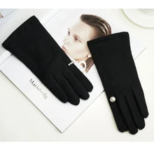 Женские кашемировые шерстяные перчатки с жемчужным кольцом, элегантные женские перчатки, модные теплые варежки для девушек, вечерние, для вождения