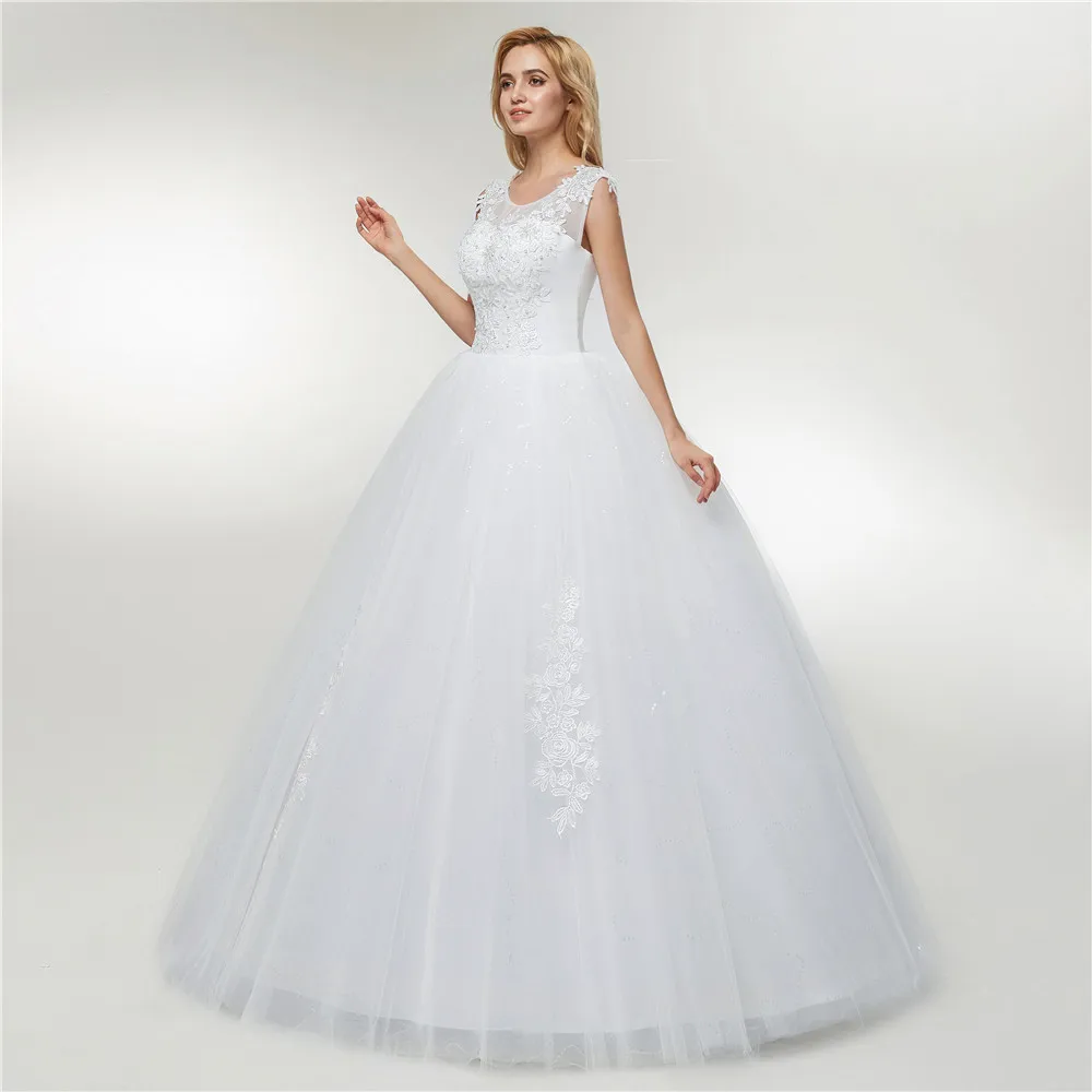 Fansmile Тюлевое свадебное платье Vestido De Noiva с кружевом, большие размеры, свадебное платье с аппликацией,, FSM-426F