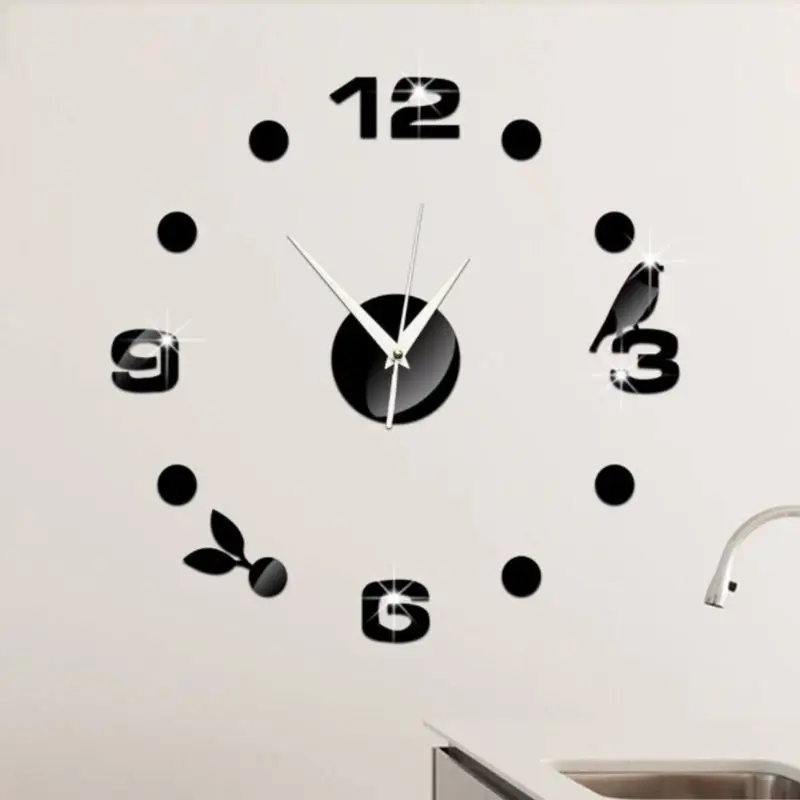 

Modern Wall Clock 3D Mirror Surface Sticker Unique Number Watch DIY Home Office Decor Decals