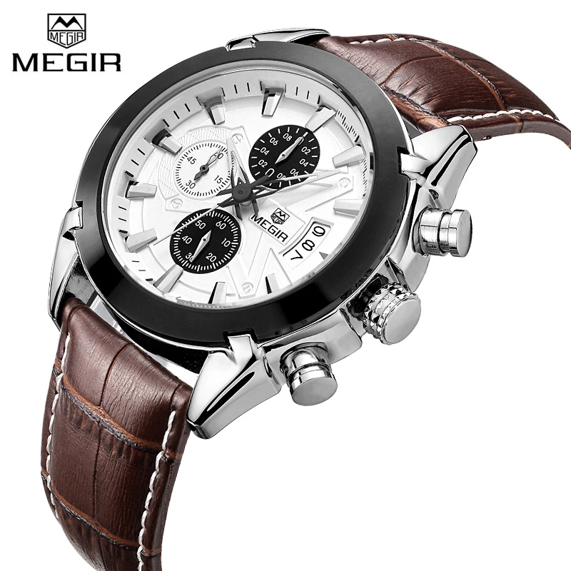 

MEGIR Casual Watch Men Luxury Brand Quartz Military Sport Watch Genuine Leather Chronograph Men's Wristwatch Relogio Masculino