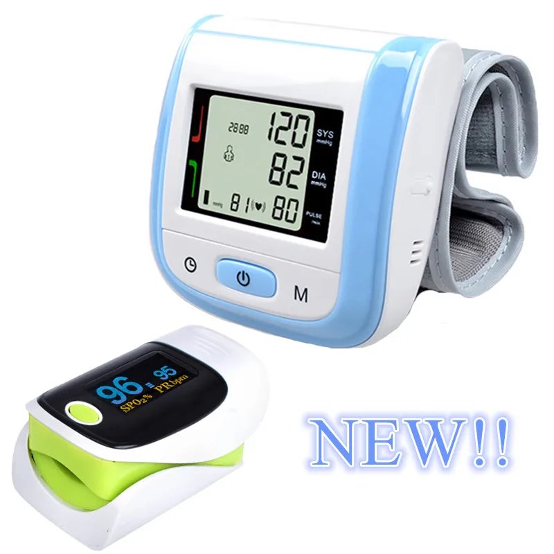 New! Blue LCD Digital Wrist Blood Pressure Monitor Tonometer+OLED
