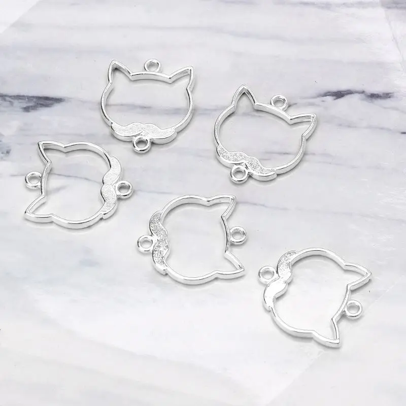 

5Pcs Cute Beard Cat Blank Resin Frame Pendant Open Bezel Setting Jewelry Making