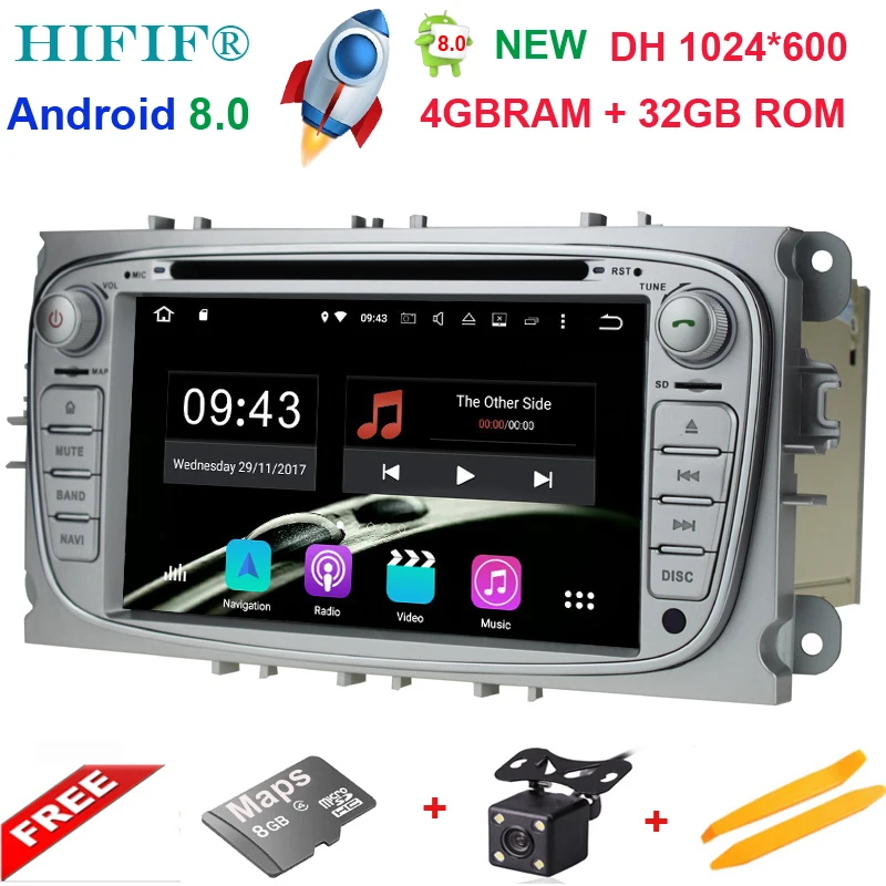 Perfect 4+32GB 2 din Android 8.0 Octa Core Car DVD Player GPS Navi for Ford Focus Galaxy with Audio Radio Stereo wifi Head Unit 1024*600 0