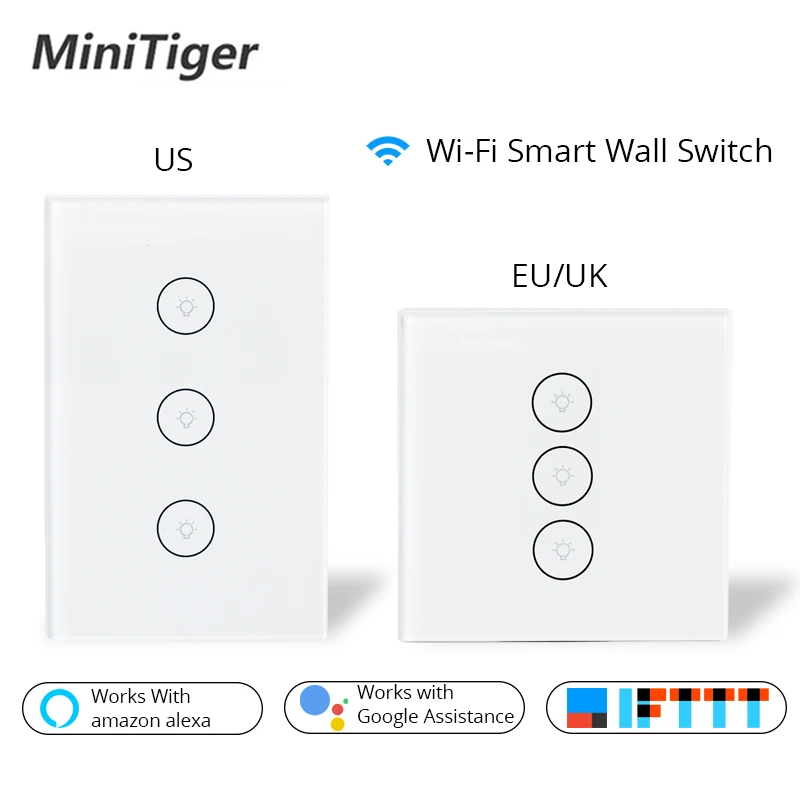 

Tuya Smart Life Wifi Smart Wall Touch Switch Glass Panel Mobile APP Remote Control work with Amazon Alexa Google Home US EU UK