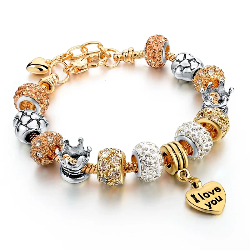 Attrtto, браслеты с подвесками и сердечками, золотые браслеты для женщин, браслет известного бренда, ювелирный браслет SBR150074 - Окраска металла: Gold C