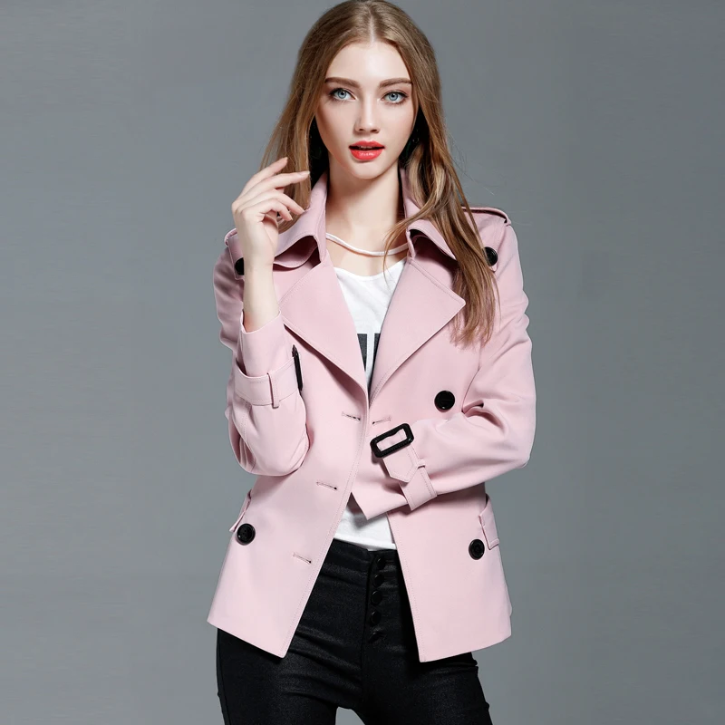 

LYFZOUS Spring Autumn New Trench Coat Fashion Slim Double Breasted Ties Short Wind-breaker Female Outwear Overcoats For Women