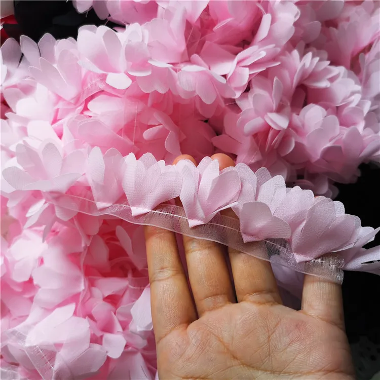 

1 Meter Pink 3D Chiffon Flower Lace Trim 3cm Wide Soft Lace Ribbon Sewing Supplies Dress Decoration