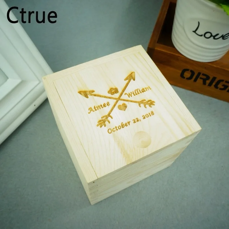 

Custom Your Name Date Engrave Wood Wedding Ring Storage Box with 50PC love heart Personalize Gift Rustic Ring Bearer Box