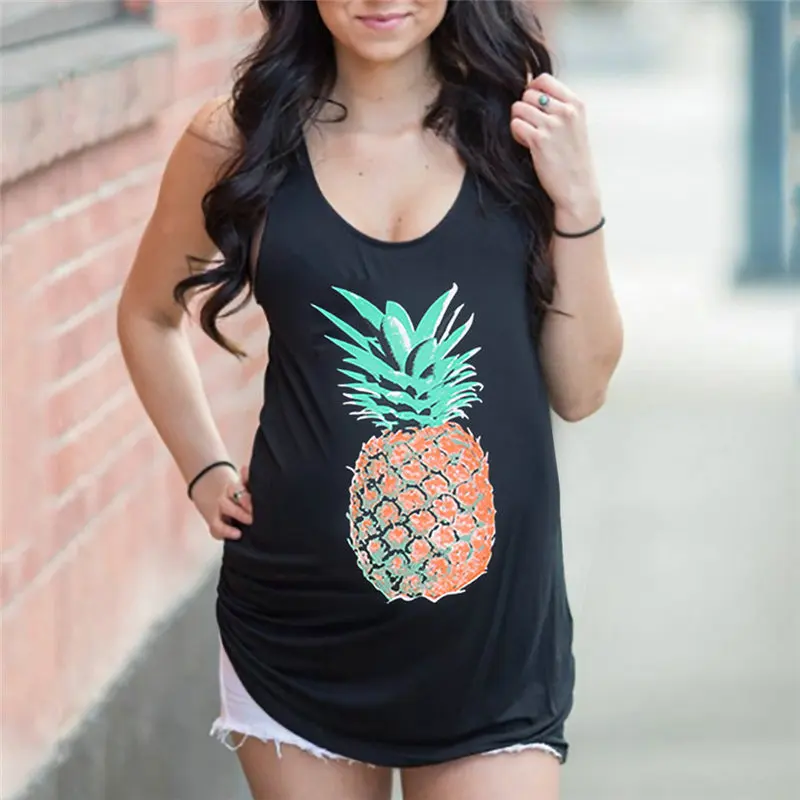 Women Maternity Pregnant Sleeveless T shirt Funny Pineapple Printed TeeTop Summer Clothing For photography photo shoot Plus Size (5)