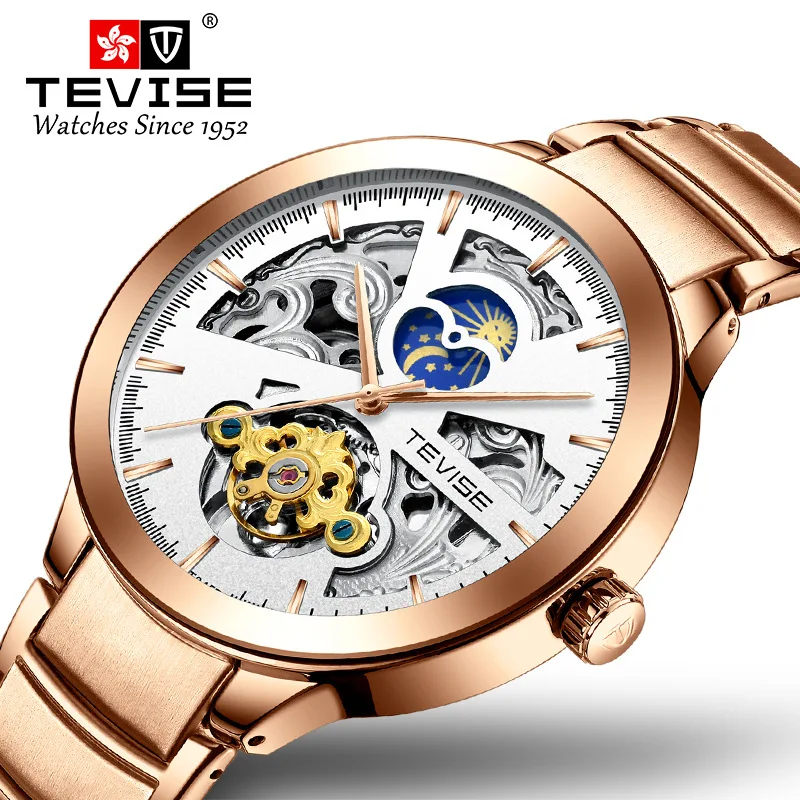 

TEVISE Automatic Mechanical Men Watch Calfskin Strap Luminous Watches Clock Luxury Japanese Movement Watch with Leather Strap