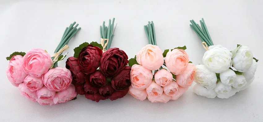 10Pcs per bunch rose peony Artificial hand flowers bridal Wedding favours birthday baptism 14 9