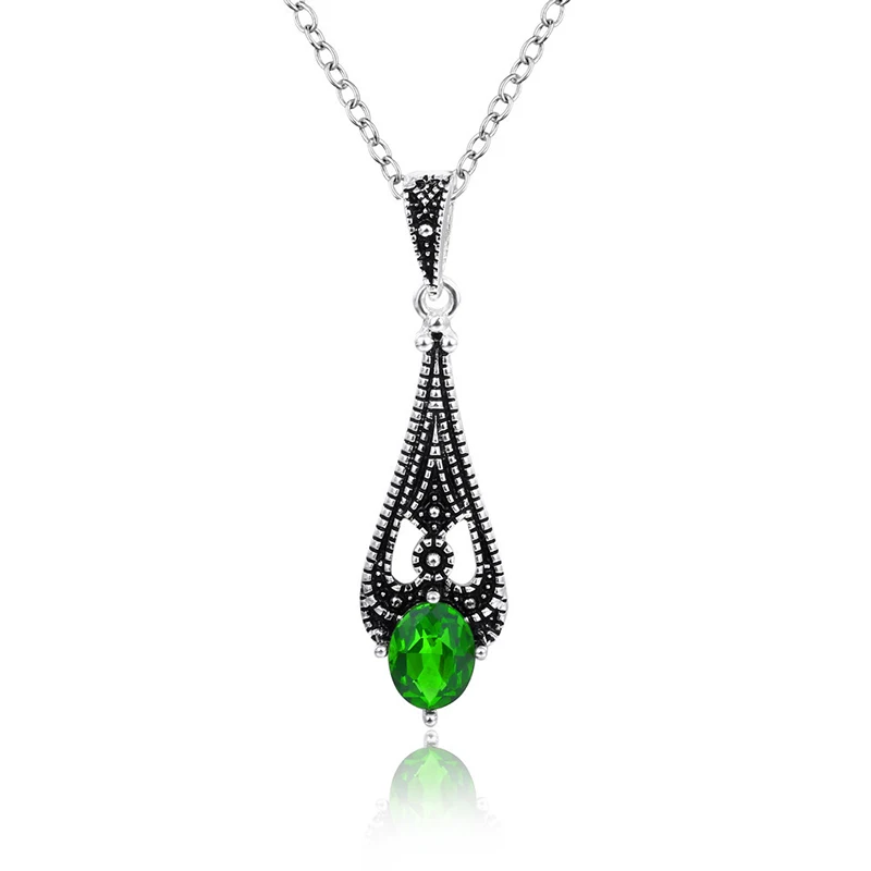 Romad Ретро Кристальные серьги, кольца из натурального камня, зеленая длинная цепочка, ожерелья для женщин, роскошный ювелирный набор, свадебные кольца, серьги R4
