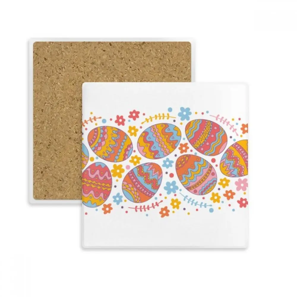 

Easter Religion Festival Colorful Egg Square Coaster Cup Mug Holder Absorbent Stone for Drinks 2pcs Gift