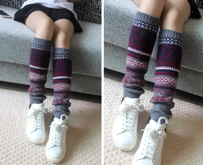 Women's Boho Legwarmers: Aztec Knit Leg Warmers for Tall and Short Boots, Snowflake Patchwork Boot Toppers - Winter Fashion image 5