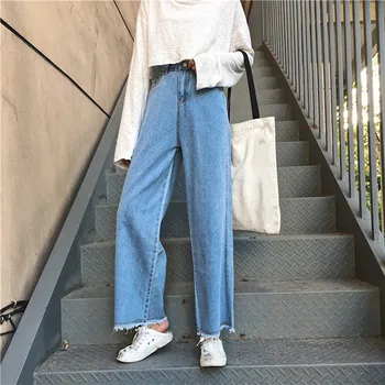 

High Street Women Denim Blue Jeans Plus Size Femme Pantalon High Waist Loose Wide Leg Pants