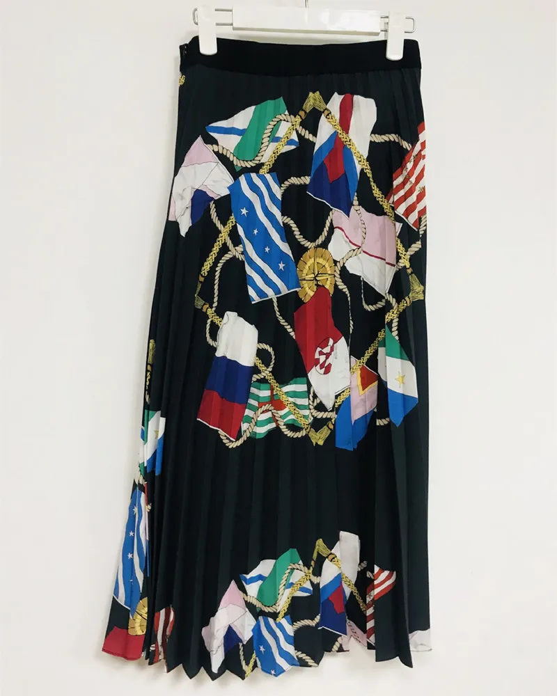 

New 2019 spring summer fashion print pleated Skirts Chic women elegant skirt D957