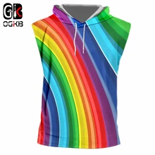 OGKB топ с капюшоном для мужчин красочные и полосы и линии О образным вырезом жилет 3D печатных свободные большой размеры 5XL без рукавов