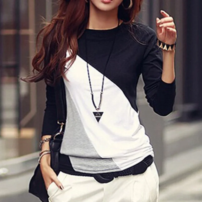 Las mujeres de algodón de manga larga T shirt Kawaii estilo coreano Mujer Patchwork Camisetas 2019 Plus tamaño camiseta Camisetas Mujer Las mujeres de algodón de manga larga T shirt Kawaii estilo coreano Mujer Patchwork Camisetas 2019 Plus tamaño camiseta Camisetas Mujer