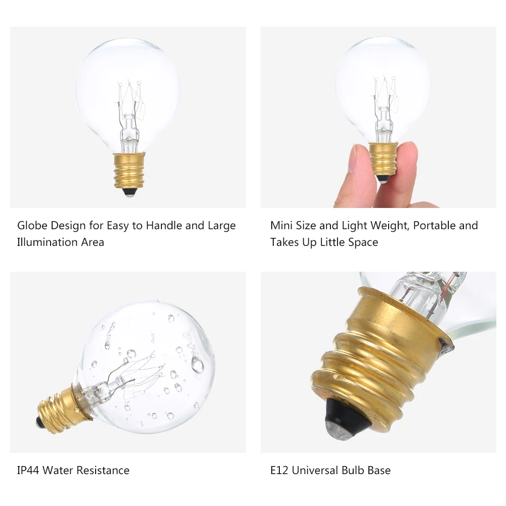 Base de Pacote Festa em Casa G40 de Tungstênio 25 para Seqüência de Luz de Casamento Lâmpada Incandescente Globo Titular Tomada E12 Quente Branco Ip44 7 Luzes e Iluminação