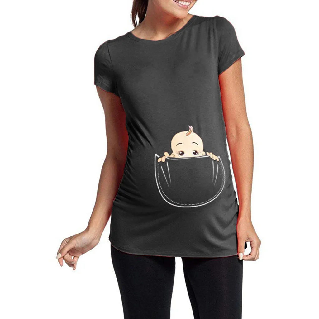 

Women's Maternity Cute Pattern Baby in Pocket Print T-Shirt Top Tee Pregnancy T-shirt Clothes 2019 New Arrival