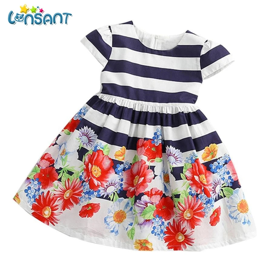 

LONSANT 2019 Cute Baby Vestidos Kids Girls Floral Striped Princess Dress Casual Clothes Outfits Fantasias Infantil Dropshipping