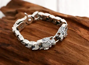 Heavy Thai Silver 925 Sterling Silver Bracelet Men Domineering Retro Punk Rock Antique Fashion Jewelry Best Gift Charm Bracelet