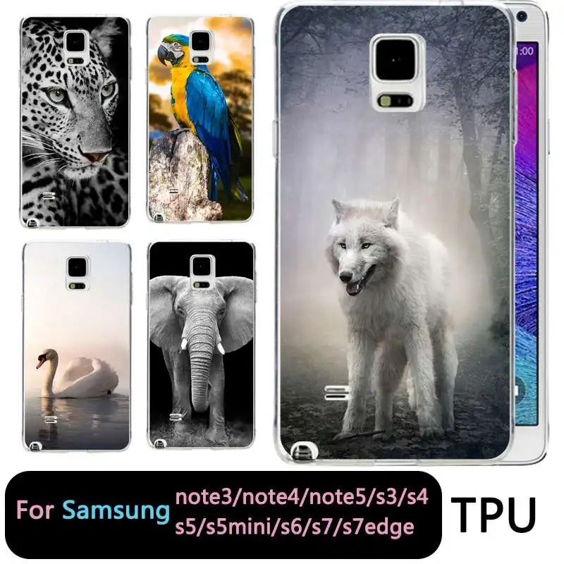 

QMSWEI TPU Soft Phone Case For samsung Note5 S8 s6 s7 edge s4 s5 s3 C5 C9 note3 note4 S9plus Animal Wolf Swan Printed Cute Case