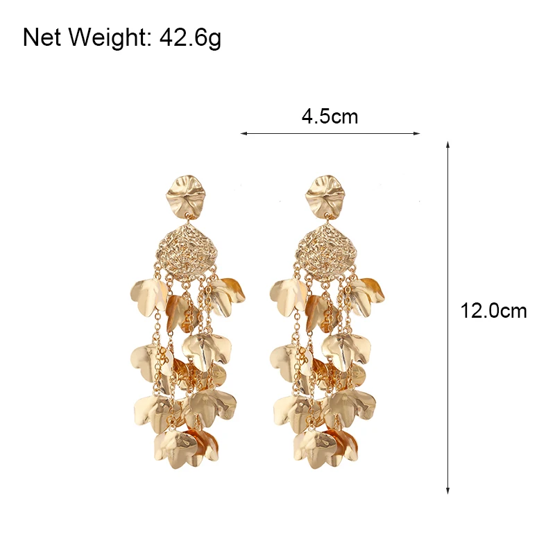 AENSOA, уникальные, золотистого цвета, металлические цветы, кисточки, висячие серьги для женщин, Ретро стиль, модные, новые, сплав, бахрома, массивные серьги, ювелирное изделие