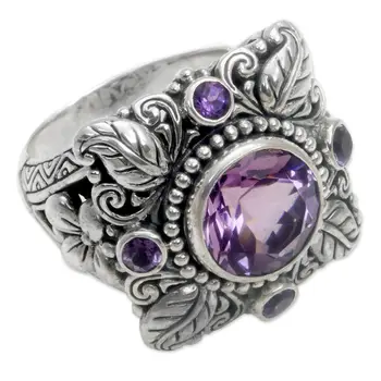 

Purple 925 Vintage Silver Color Ring Leaf Flower Peridot Gemstone Anillos Bizuteria for Women Hip-hop Jewelry topaz S925 Ring