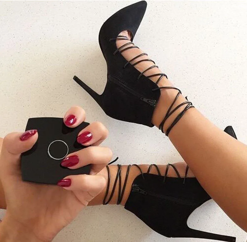 

Hot Selling Sapato Feminino Pointed Toe High Heels Woman Hollow Out Cross Strappy Thin High-heeled Shoes Women Zapatos Mujer