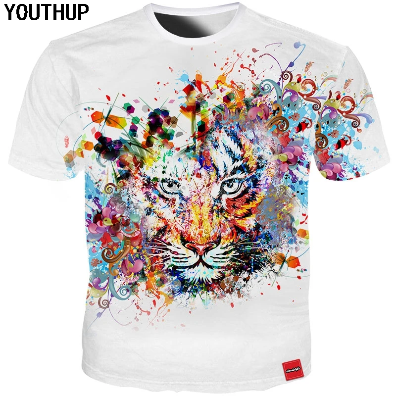 Лето 2020 белая футболка YOUTHUP для мужчин и женщин футболки с 3d принтом тигра