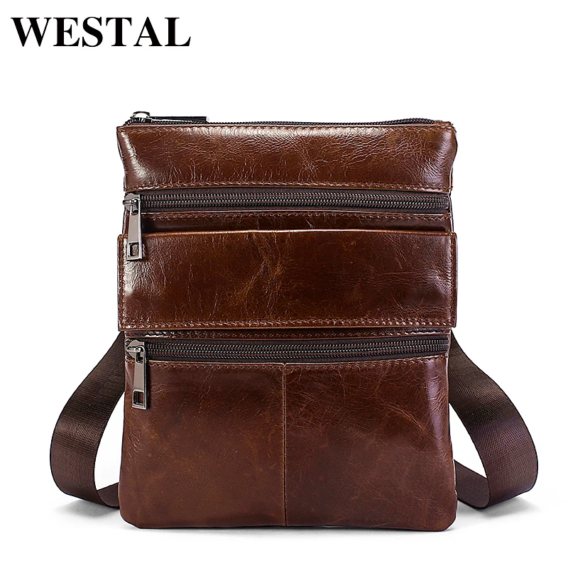 WESTAL الرجال حقيبة جلدية أصلية الذكور جلد البقر رفرف رجل حقيبة ساعي بريد للرجال الكتف Crossbody أكياس للرجال حقائب جلدية 7901