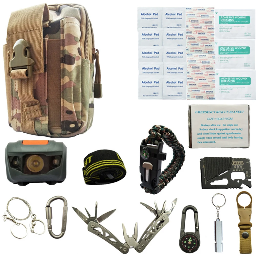 

16 in 1 survival kit Set Outdoor Camping Travel Multifunction First aid SOS EDC Emergency Supplies Tactical for Wilderness