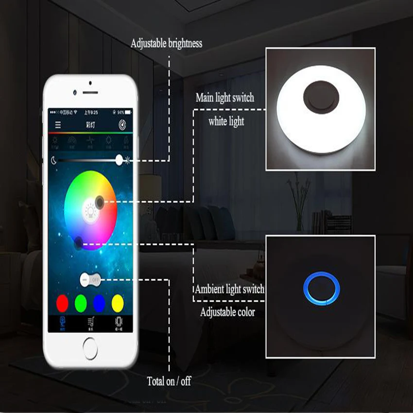 36W приложение RGB управление Музыка LED Bluetooth потолочный светильник с динамиком 6500k el