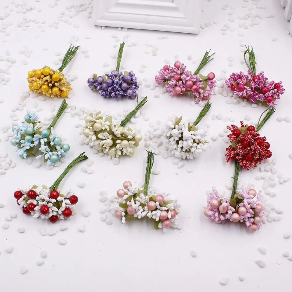 

10pcs / lot Stamens Silk Artificial Berry Mousse Principal Gift Set DIY Artificial Flower Wreath Wedding Decoration