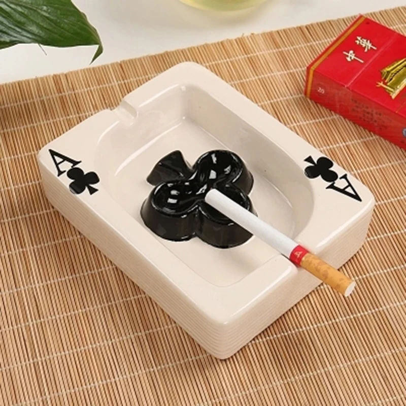 Fashion Mini Poker Style Ceramics Ashtray Living Room Office Bathroom Desk Ashtrays Ash Storage Tray Boxes And Organizer Smoking